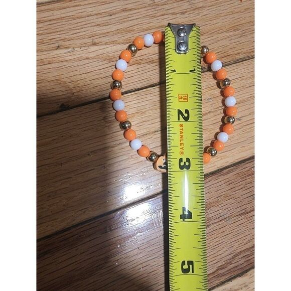 Handmade Orange and White Halloween Stretch Bracelet with Pumpkin - Picture 4 of 11